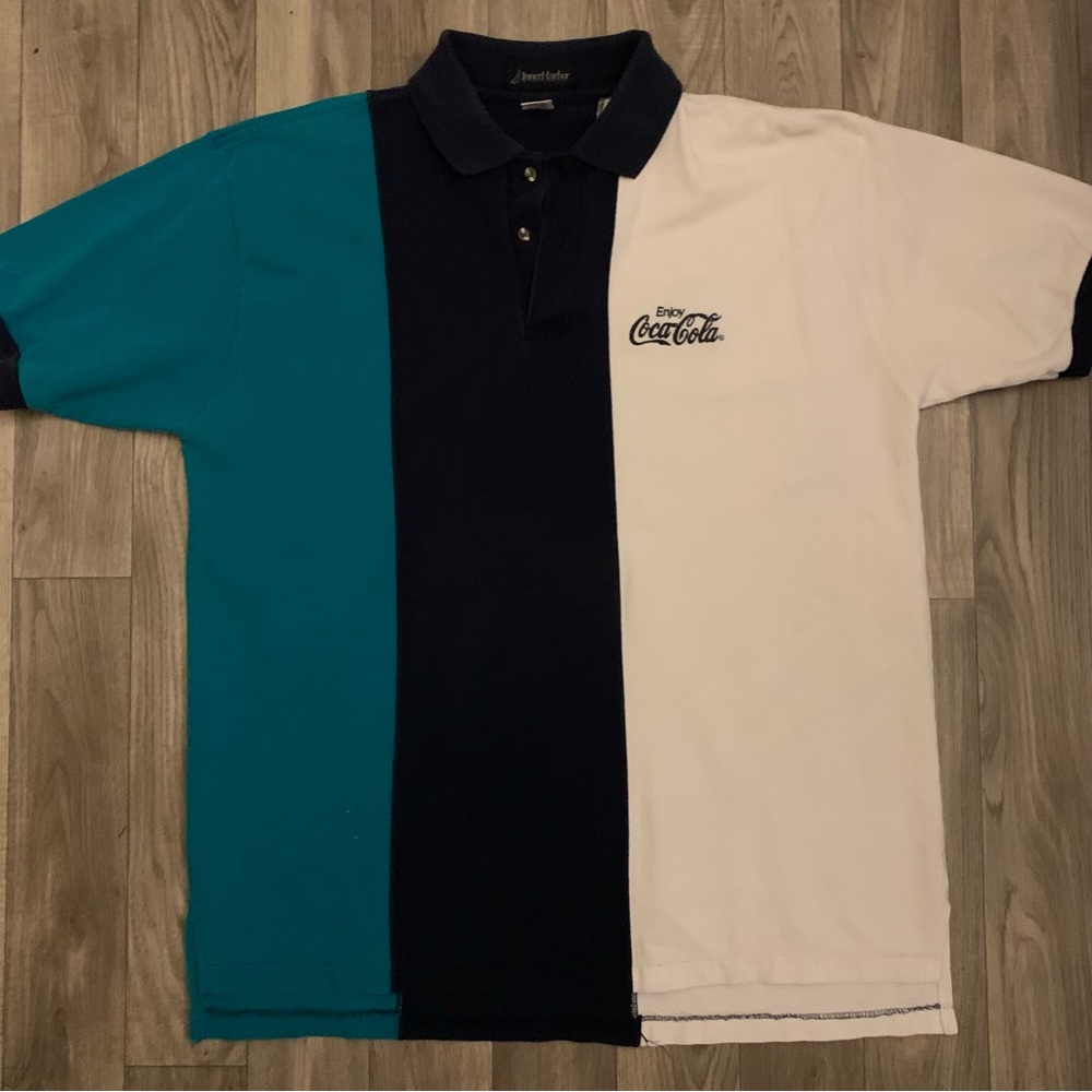 Coca Cola Tri-Color Polo Shirt - Teal, Navy, White